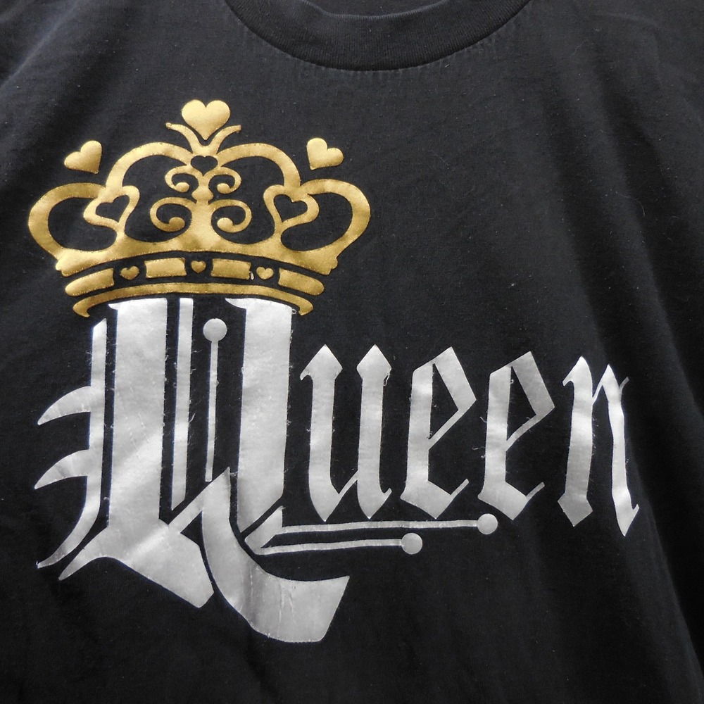 Pro Athletic Queen Graphic T-Shirt‎ Black Gold Crown Silver Gothic Font Large